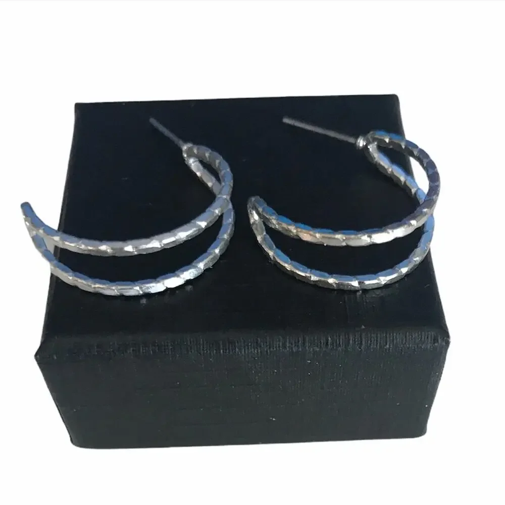 Vintage Half-Moon Open Back Hoop Earrings Silver